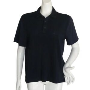 VINCE Polo Shirt, L, Slub, Navy Blue, Short sleeves, Collared, 3 buttons